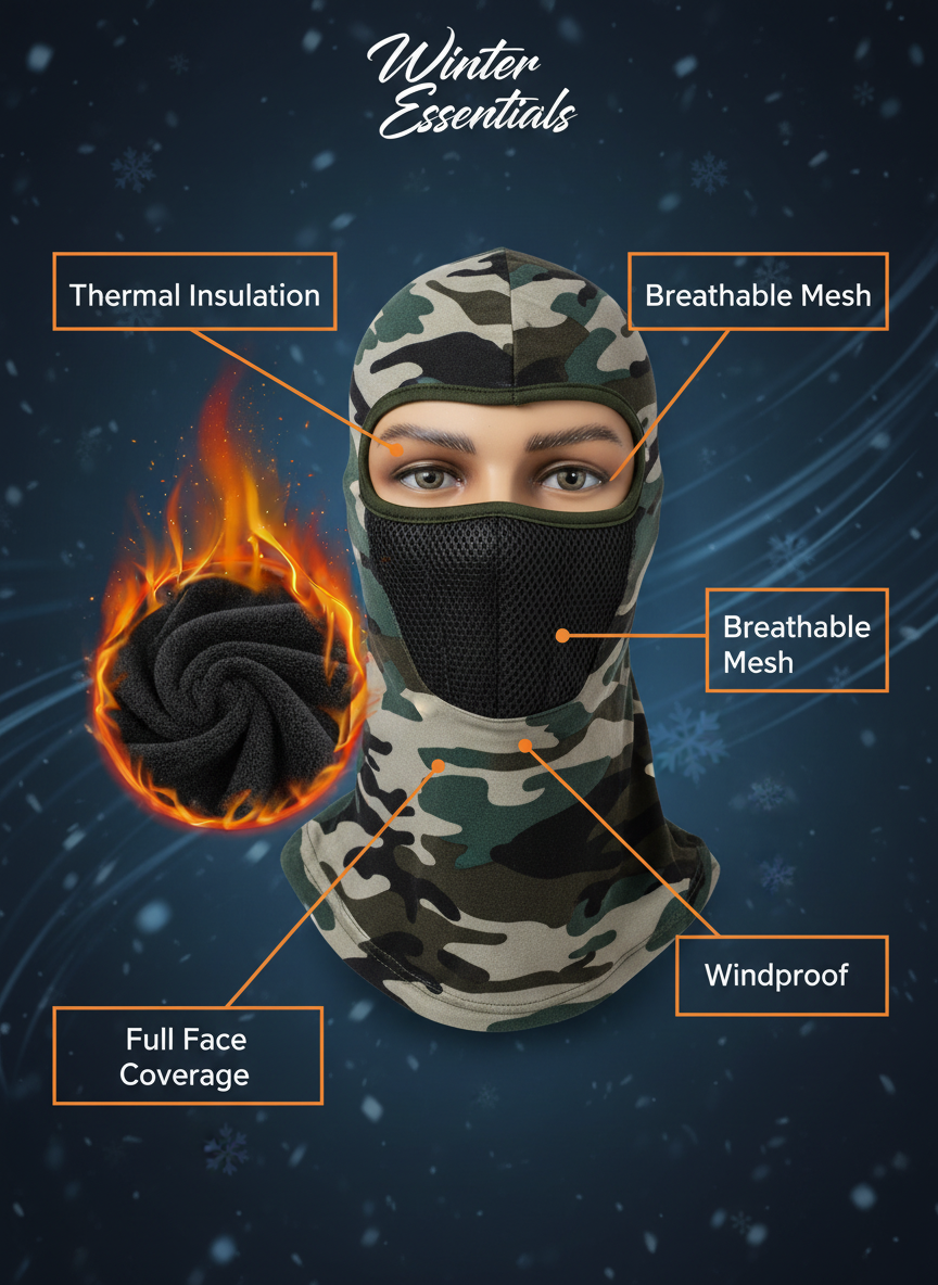 Camouflage Balaclava Ski Mask Thermal Fleece Full Face Mask for Winter Hunting & Outdoor