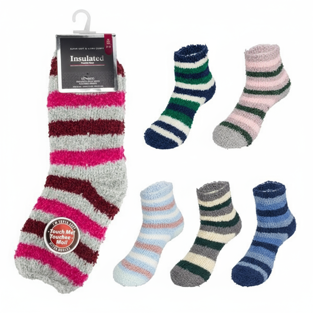 Women's Fuzzy Winter Socks 3-Pack - Insulated Striped Cozy Socks - PremiumBrandGoods