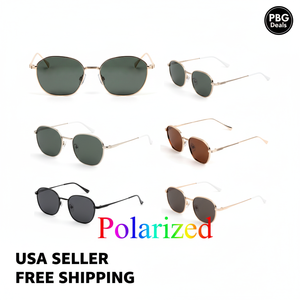 Polarized Unisex Round Metal Sunglasses Assorted 2-Pack - 6 vintage styles on white background