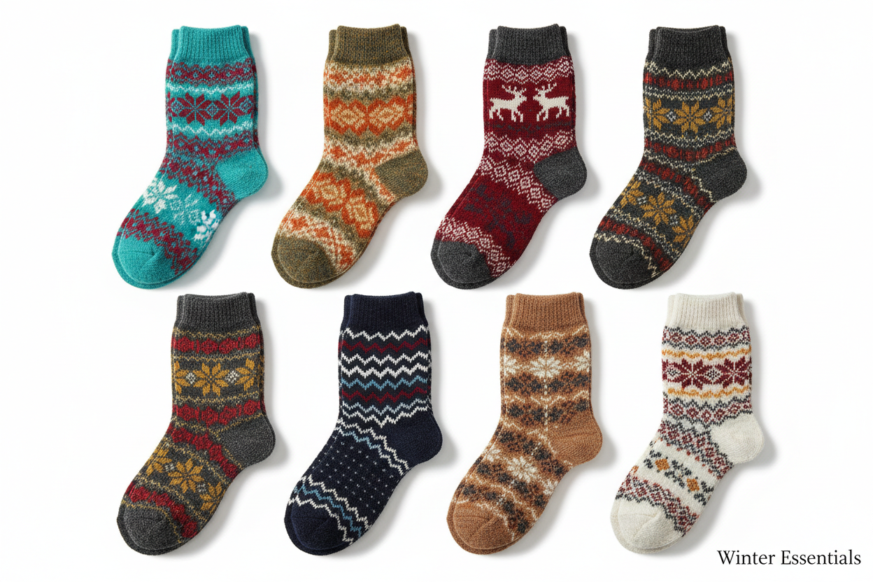 Women's Wool Blend Winter Socks - Assorted 6-Pack Nordic Pattern Warm Socks
