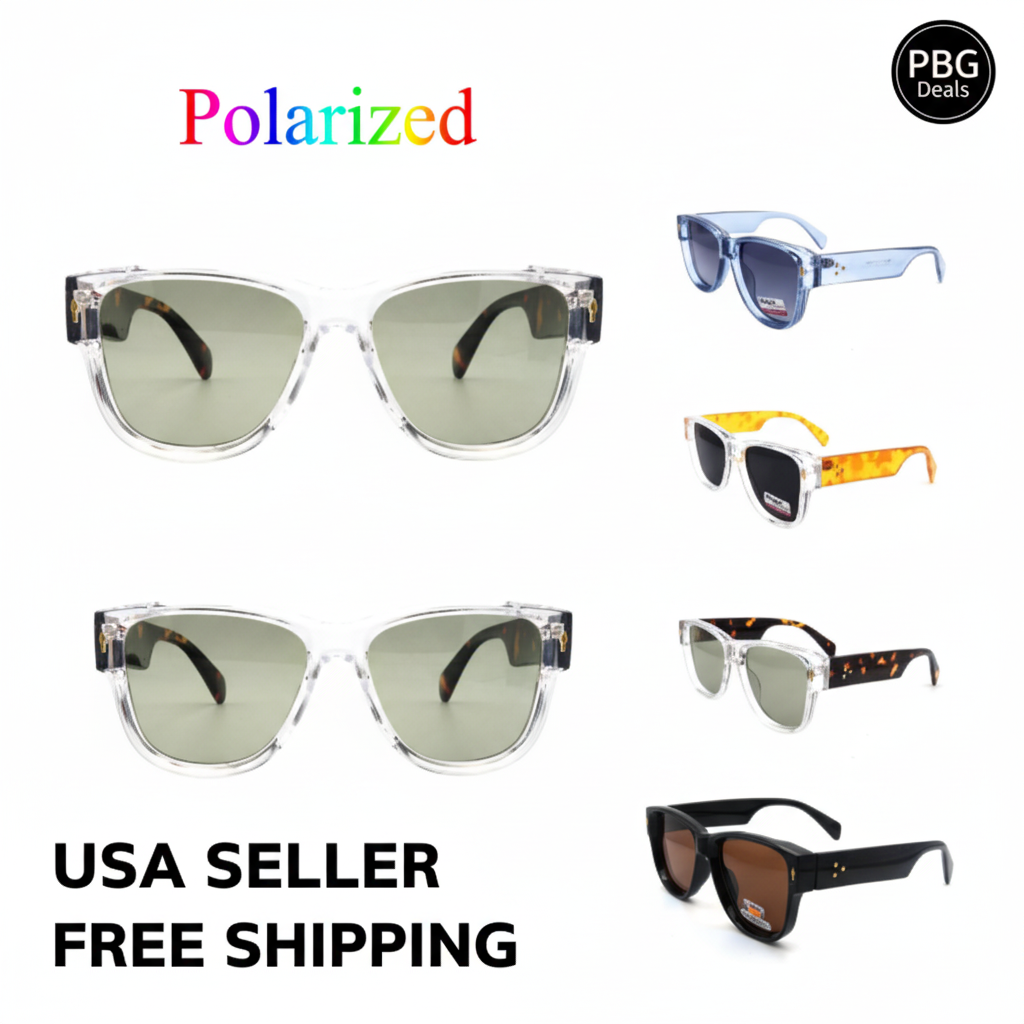 Polarized Unisex Retro Wayfarer Sunglasses Assorted 2-Pack - 6 transparent styles on white background