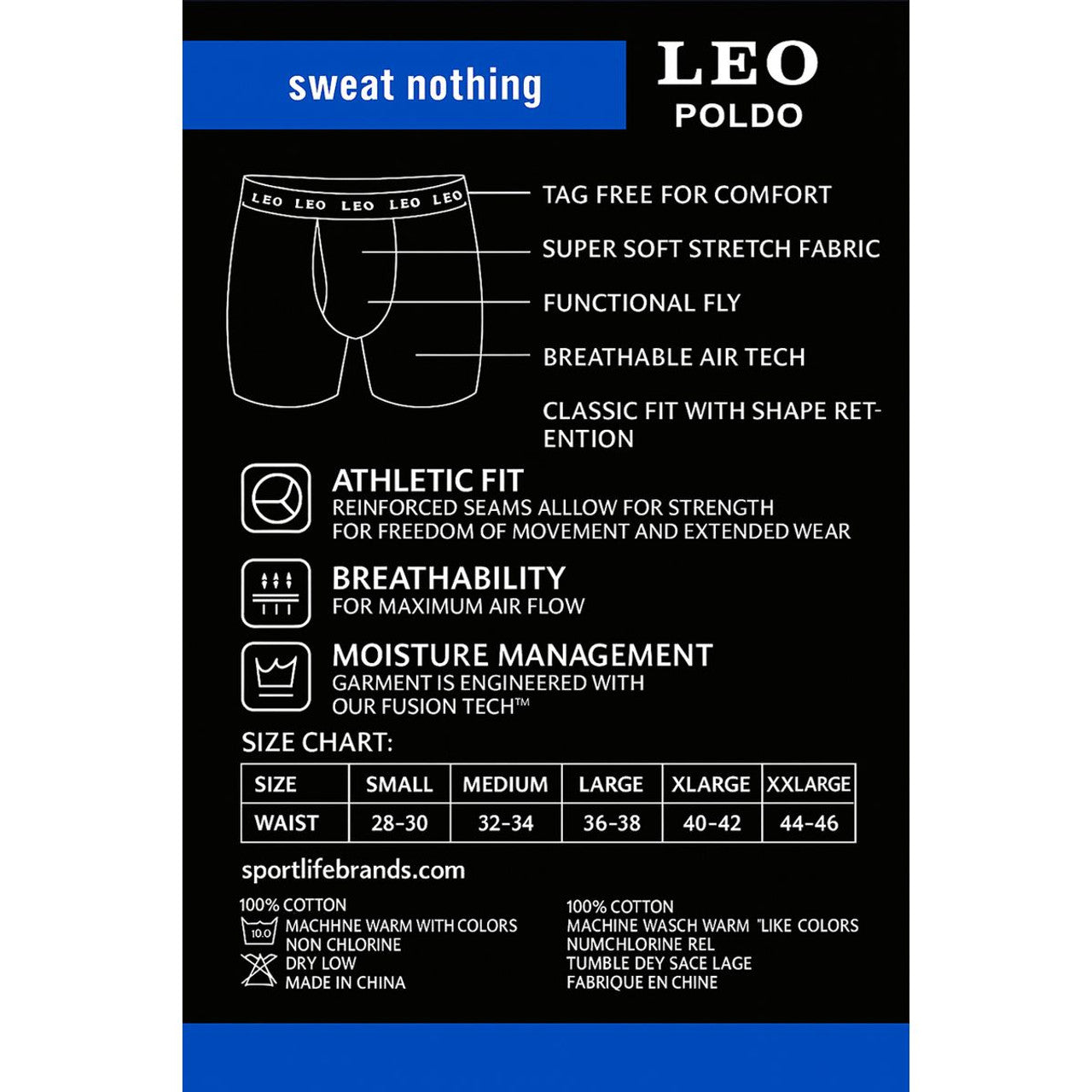 LEO Poldo Men’s Performance Boxer Briefs (3-Pack)