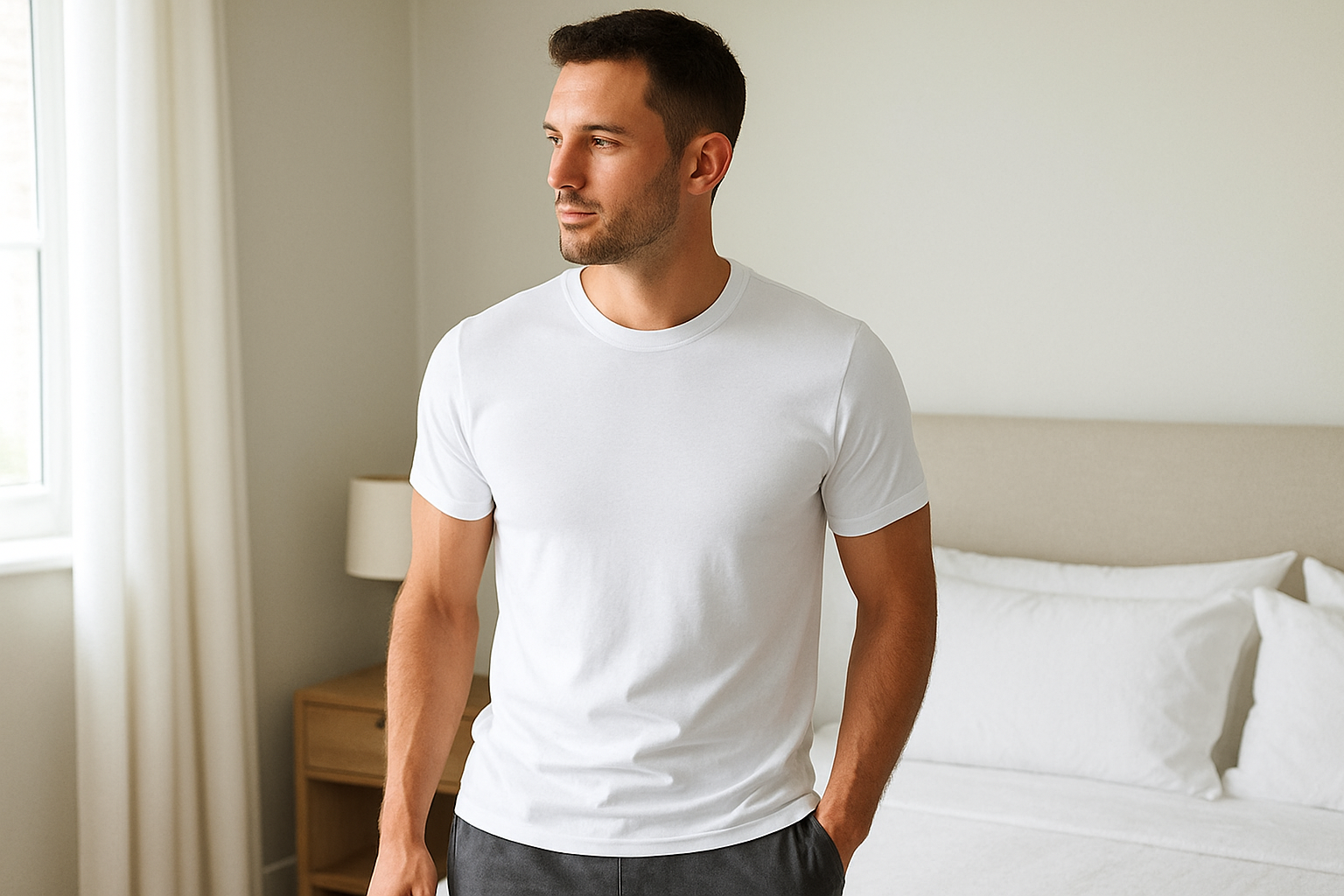 Lifestyle shot - man wearing t-shirt