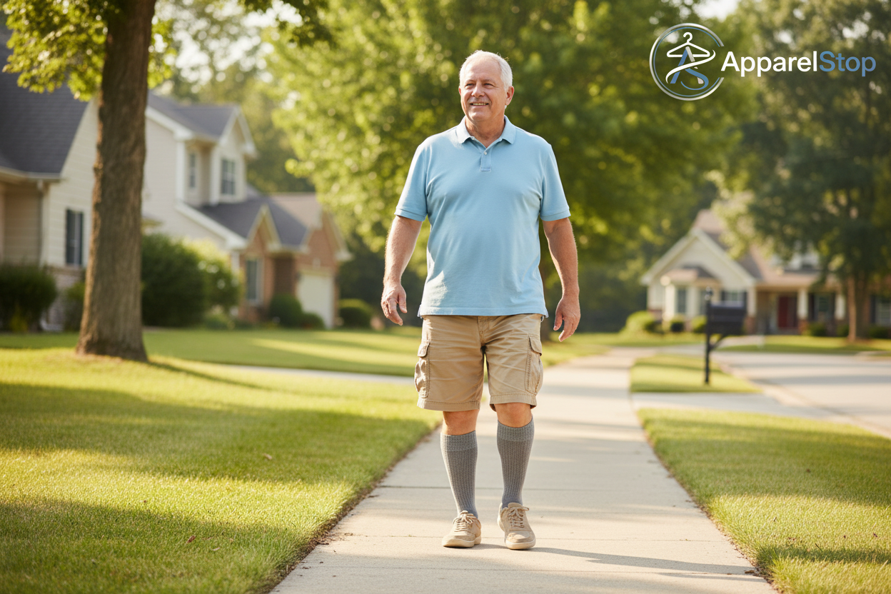 Older Man Walking in Crew Diabetic Socks