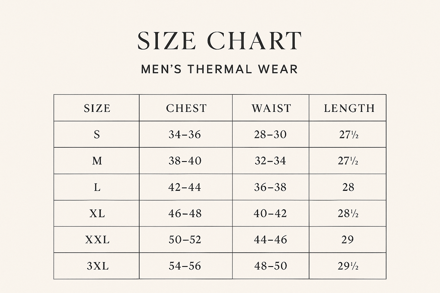 Premium Size Chart with 3XL