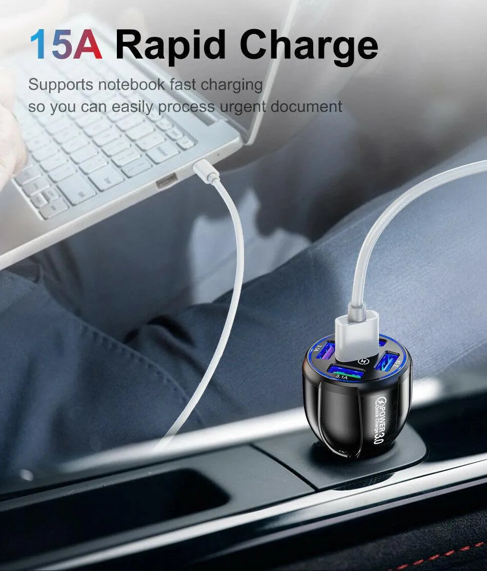 2 Pack 5 Port USB Fast Car Charger with LED Display Charge 5 Devices at once White - PremiumBrandGoods