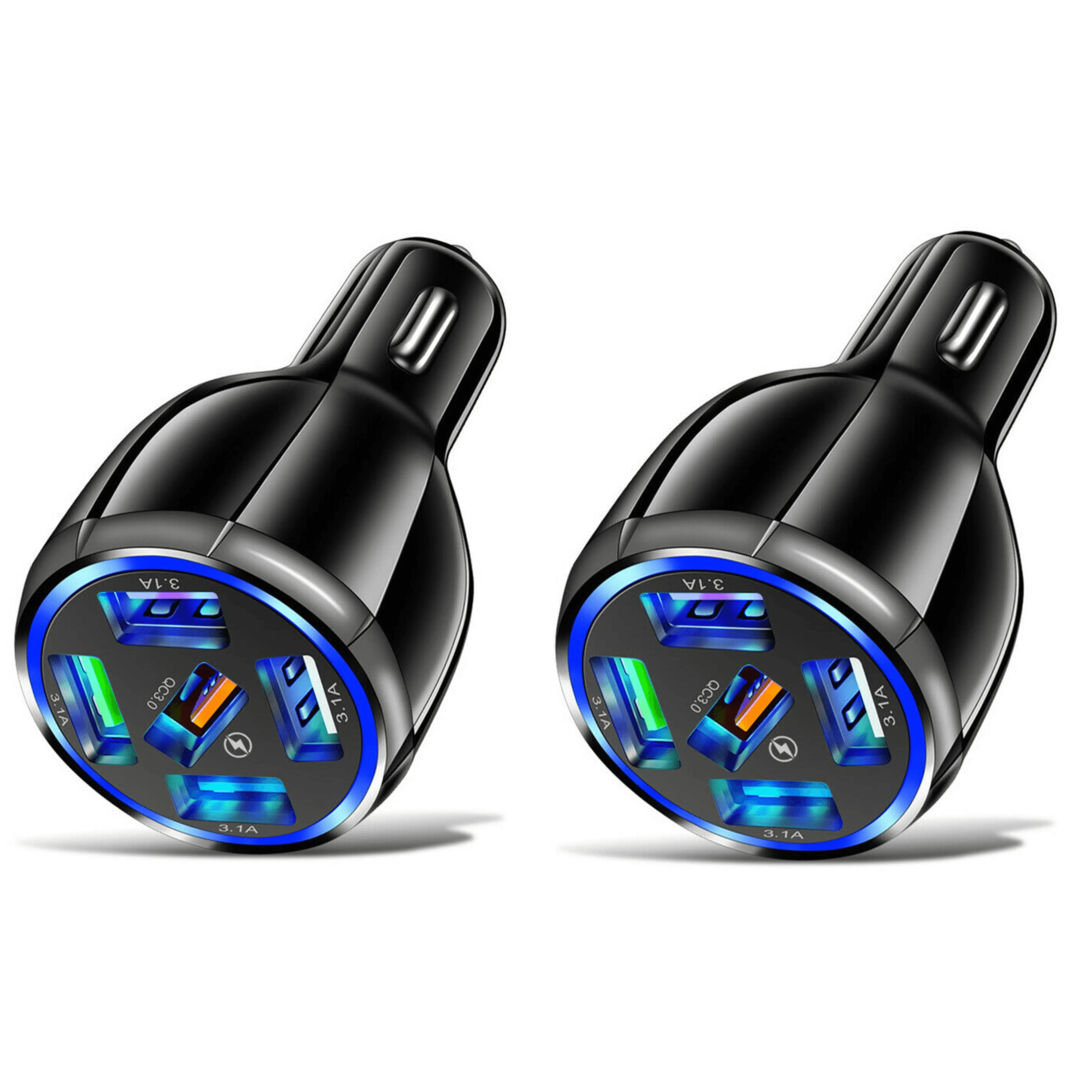 2 Pack 5 Port USB Fast Car Charger with LED Display Charge 5 Devices at once White - PremiumBrandGoods