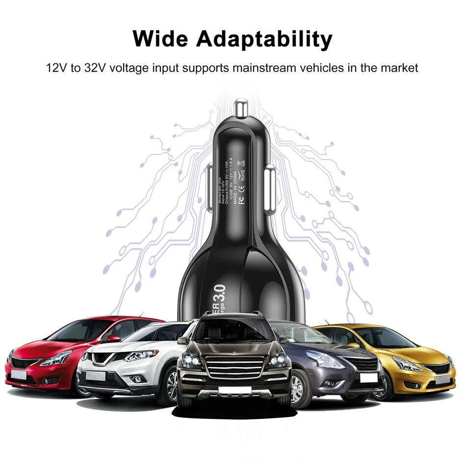 2 Pack 5 Port USB Fast Car Charger with LED Display Charge 5 Devices at once White - PremiumBrandGoods