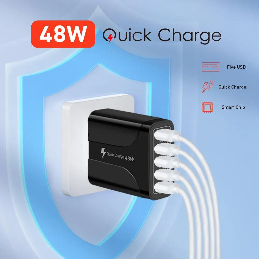 2 Pack of 5 Port Wall Charger Charge 5 Devices at Once! - PremiumBrandGoods