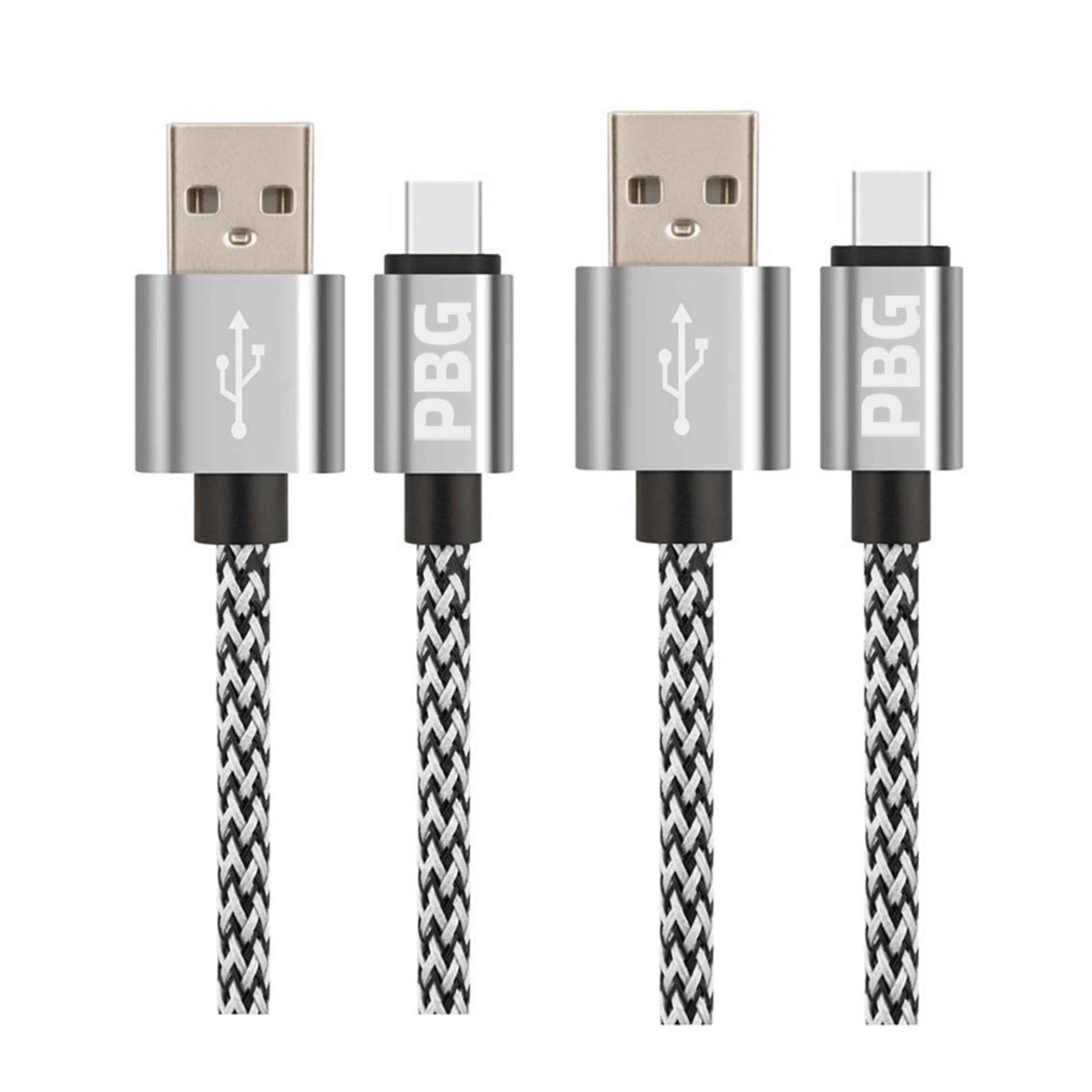 PBG 10FT XL Type-C Charger Cable - Nylon Woven Zebra Pattern 2 Pack USB-C cable