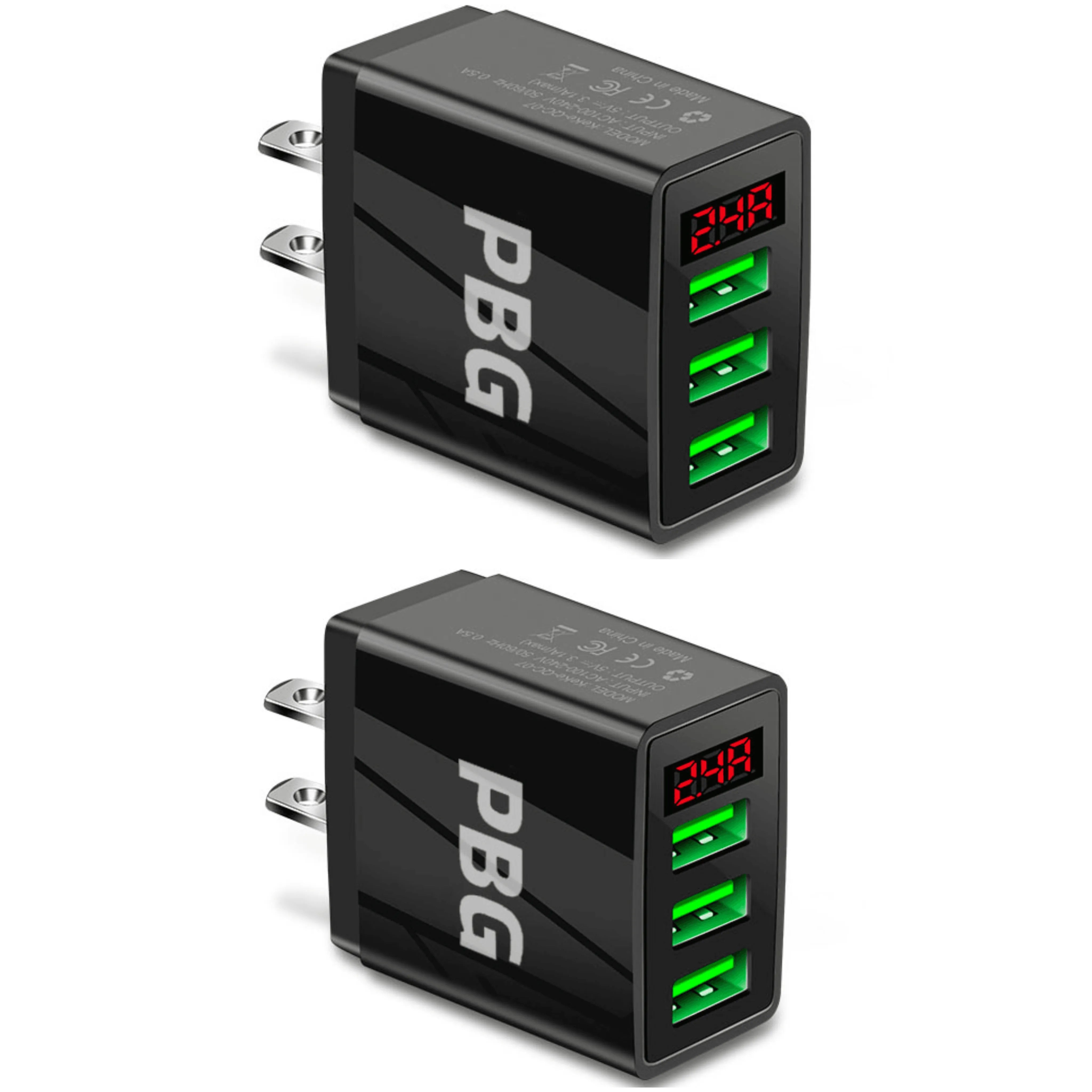 2 PACK PBG 3 Port Wall Charger with LED Voltage Display Charge 3 Devices at once! - PremiumBrandGoods