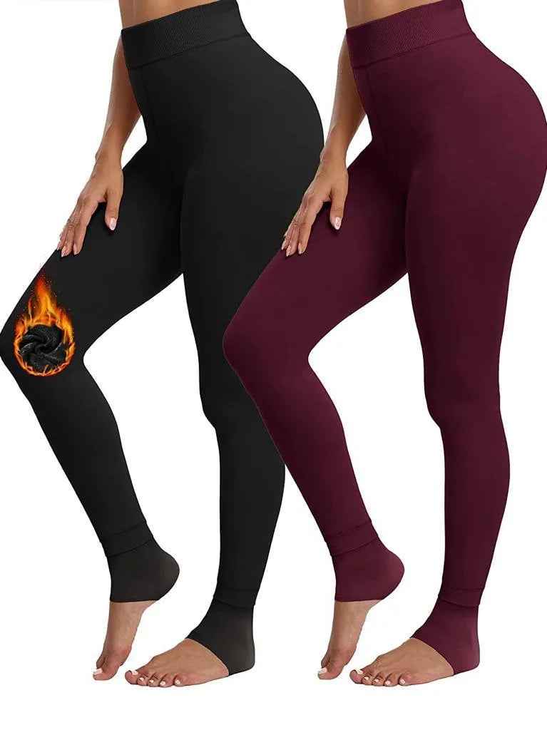 2 Pack Women’s Fleece Lined Leggings High Waist Stretchy warm Leggings one size