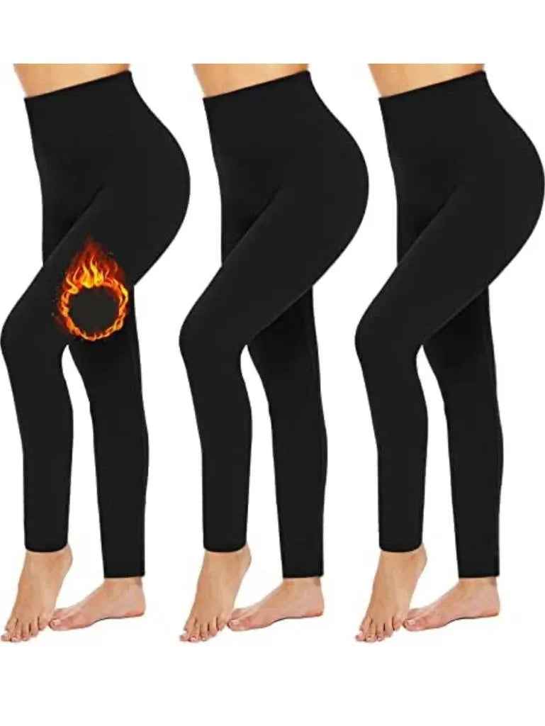 3 Pack Women’s Fleece Lined Leggings High Waist Stretchy warm Leggings one size