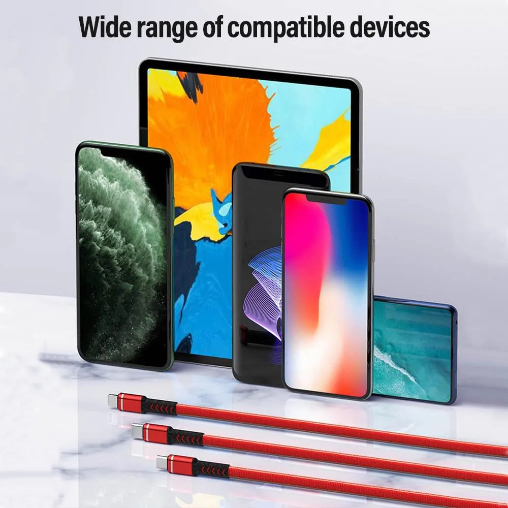 3 port LED Display Wall Charger and 3 in 1 Cable Bundle Red - PremiumBrandGoods