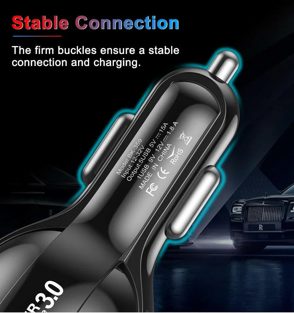 4 Port LED Car Charger + 3 in 1 Cable Combo Blue - PremiumBrandGoods