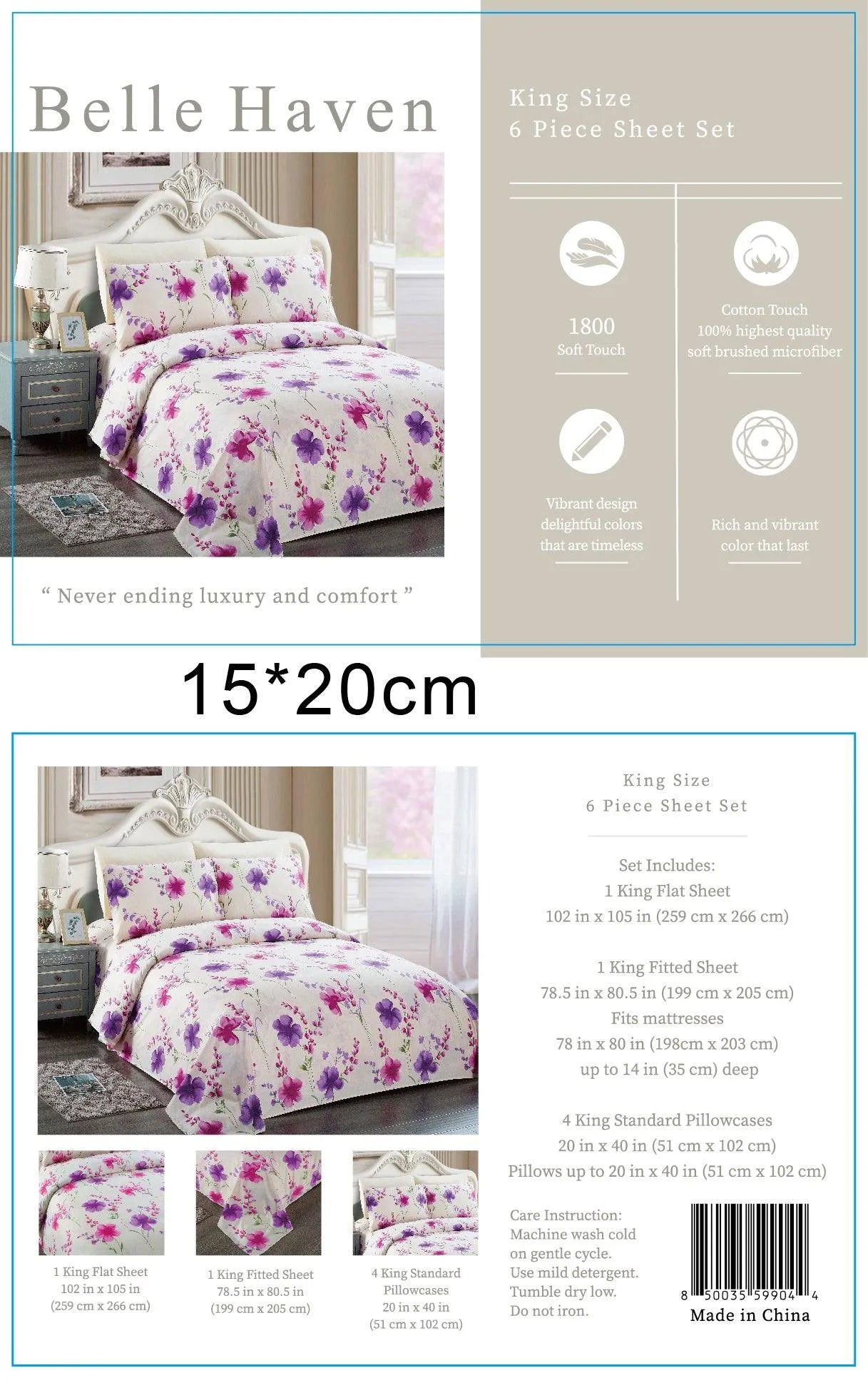 Belle Haven 6 Piece Sheet Set Bedding Sets (6 Styles) - PremiumBrandGoods