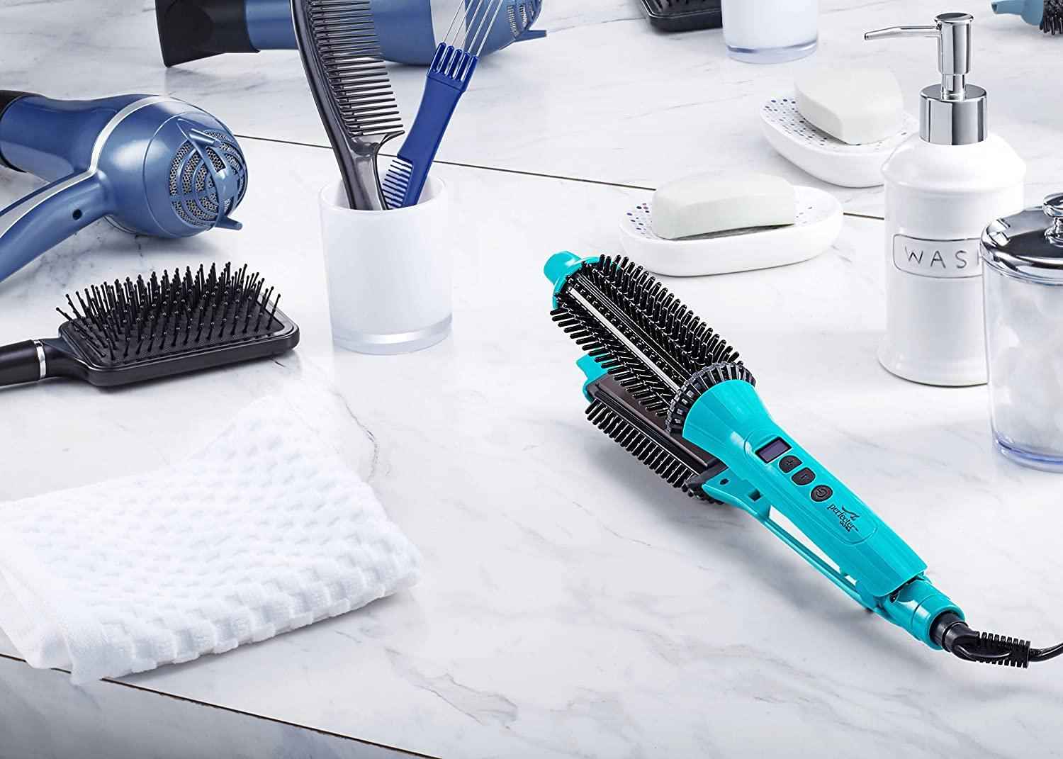 Calista 2 in 1 Heated Brush Iron Hair Styler comes with accessories