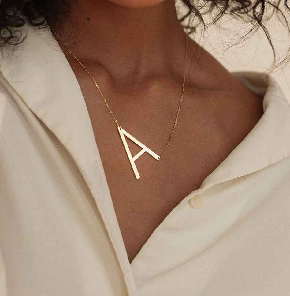 Fashionable Initial Pendant Chain Necklace Stainless Steel