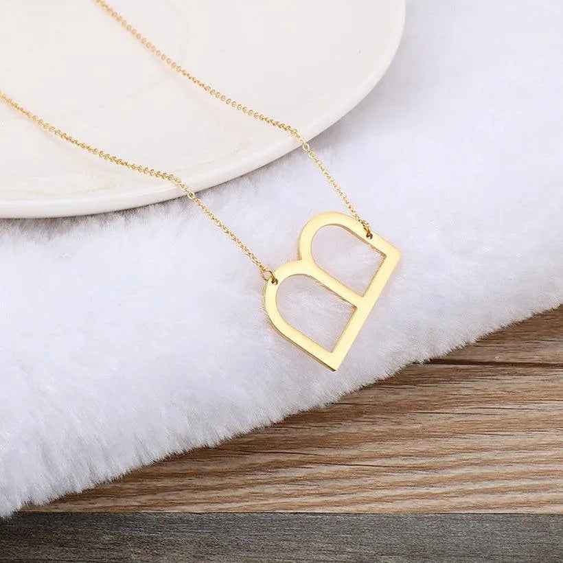 Fashionable Initial Pendant Chain Necklace Stainless Steel