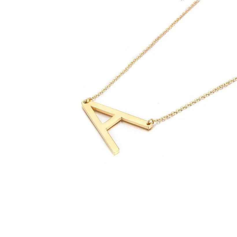 Fashionable Initial Pendant Chain Necklace Stainless Steel