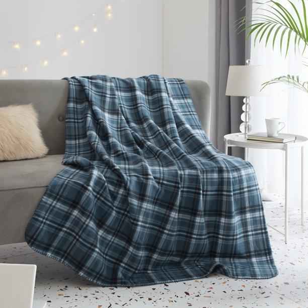 Fleece Plush Throw Blanket, 50" x 60", Navy Plaid
