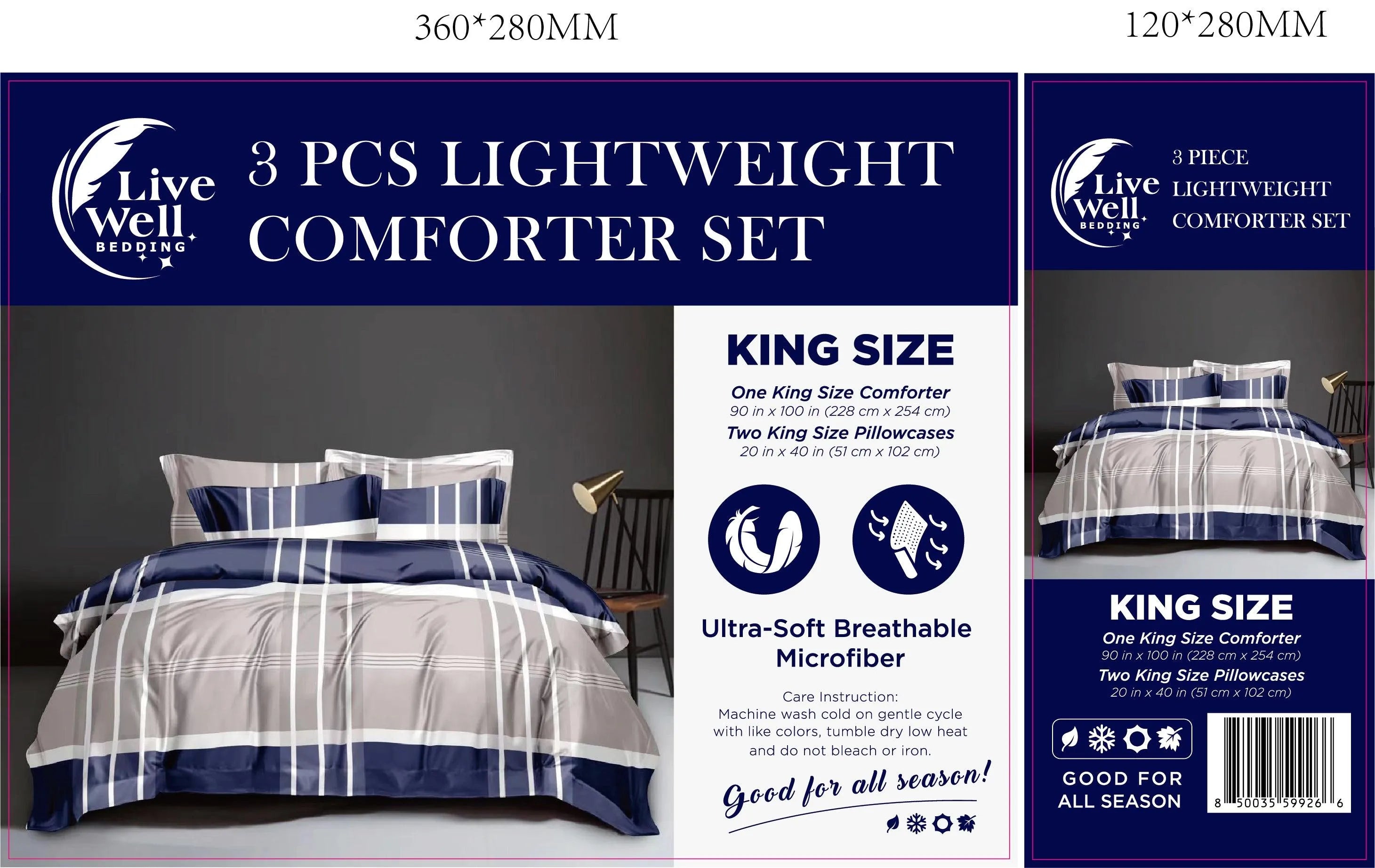 LiveWell Bedding 3 Piece Lightweight Comforter Set (6 Styles) - PremiumBrandGoods