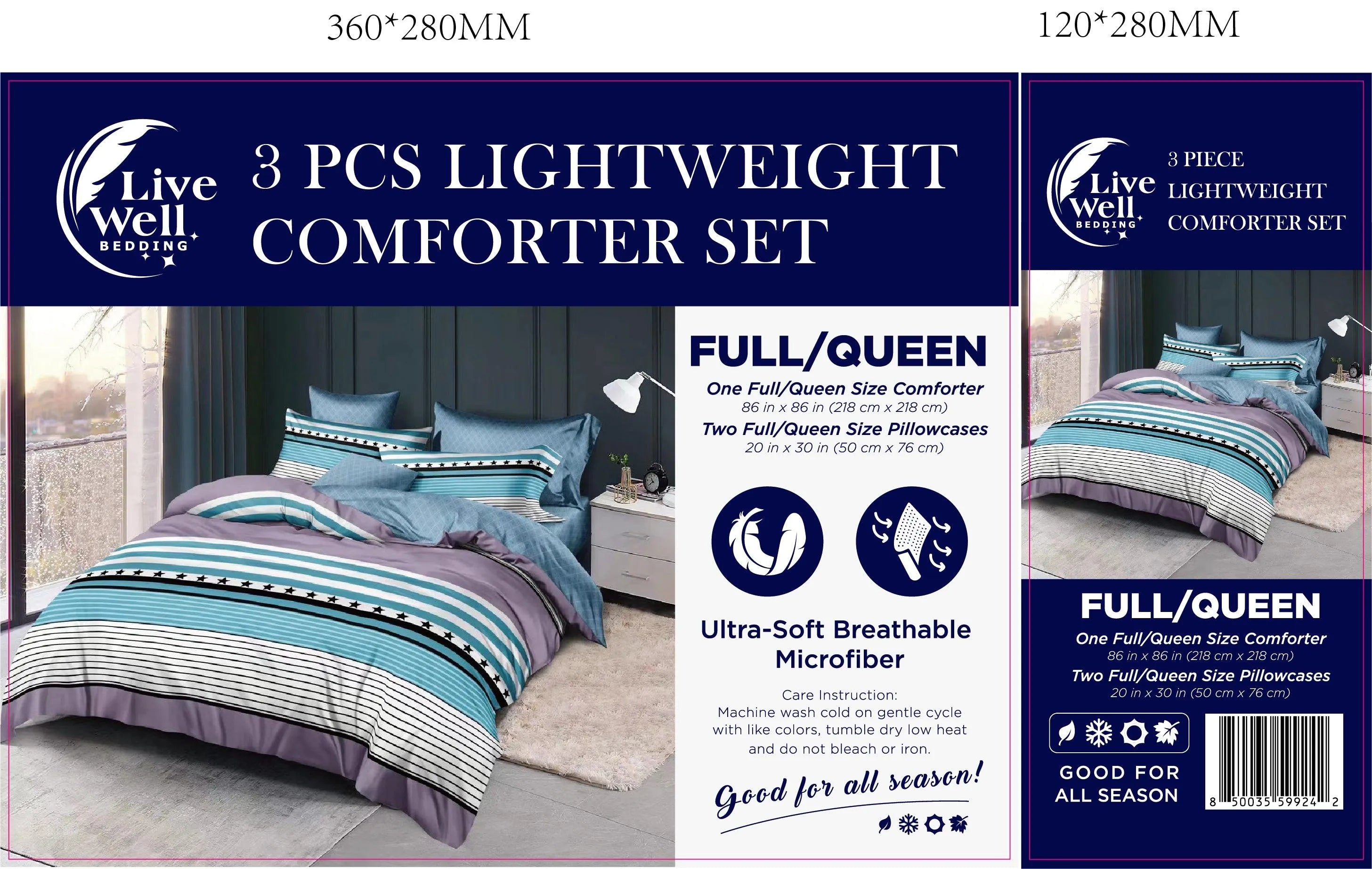 LiveWell Bedding 3 Piece Lightweight Comforter Set (6 Styles) - PremiumBrandGoods
