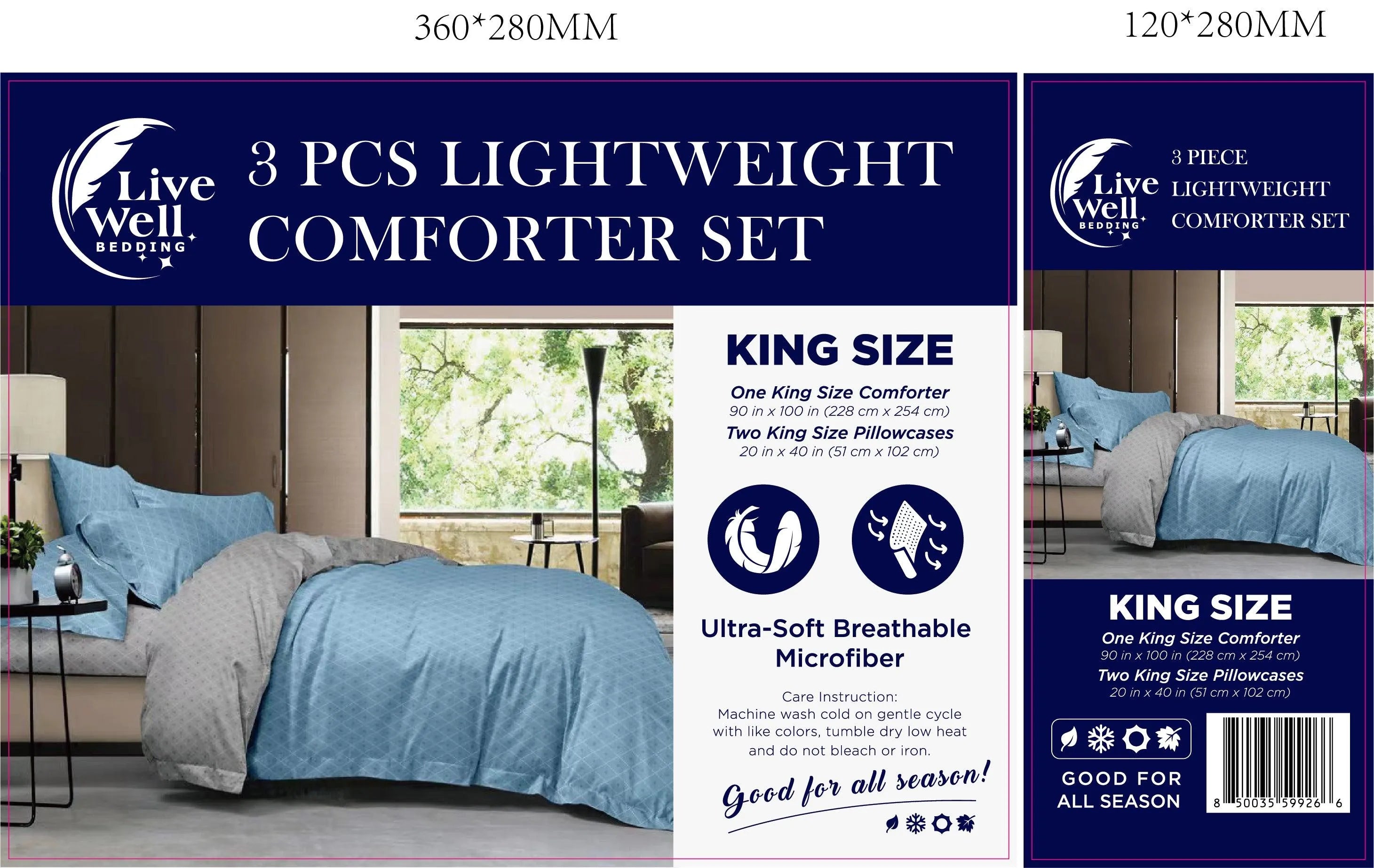 LiveWell Bedding 3 Piece Lightweight Comforter Set (6 Styles) - PremiumBrandGoods