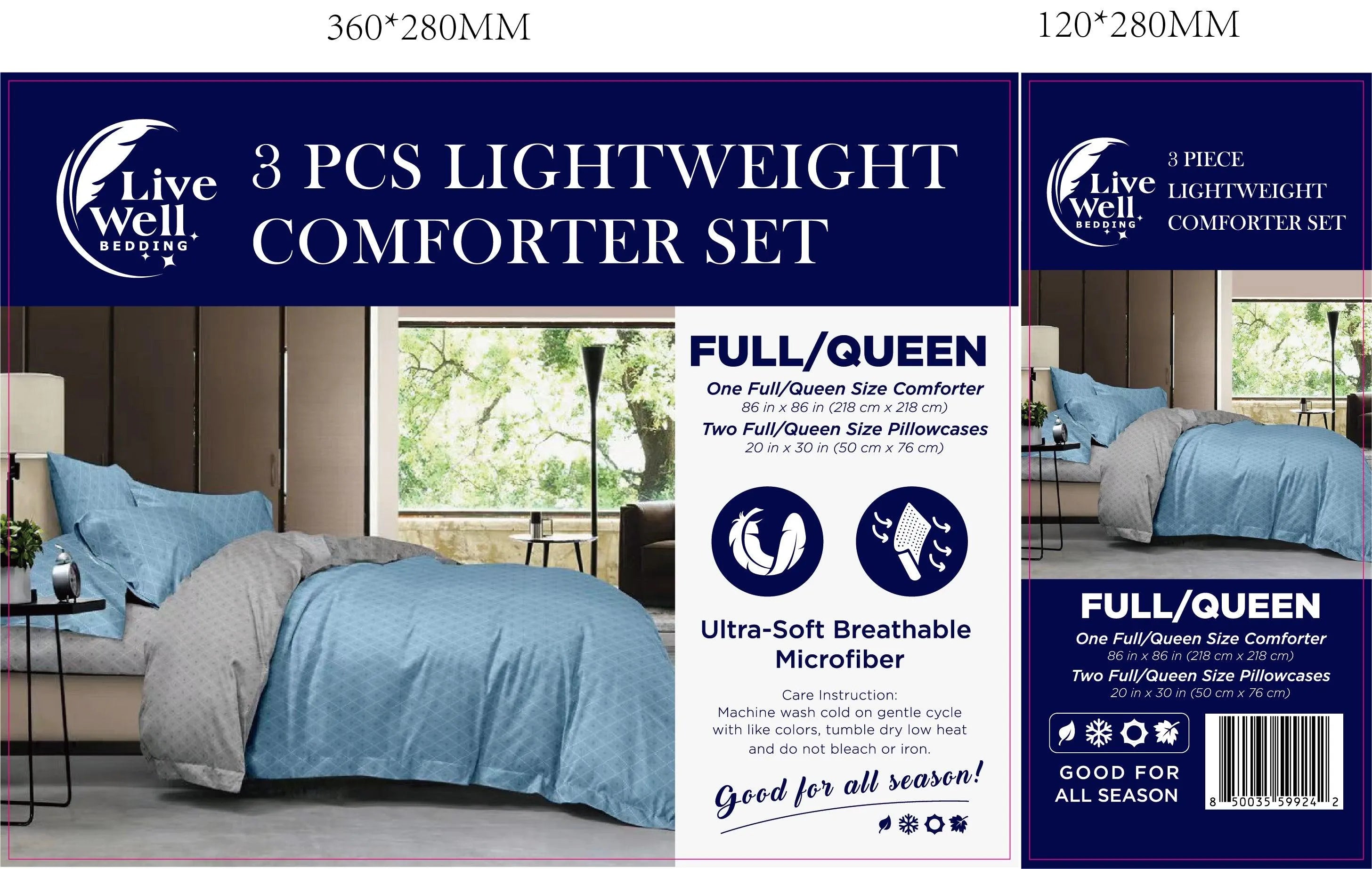 LiveWell Bedding 3 Piece Lightweight Comforter Set (6 Styles) - PremiumBrandGoods