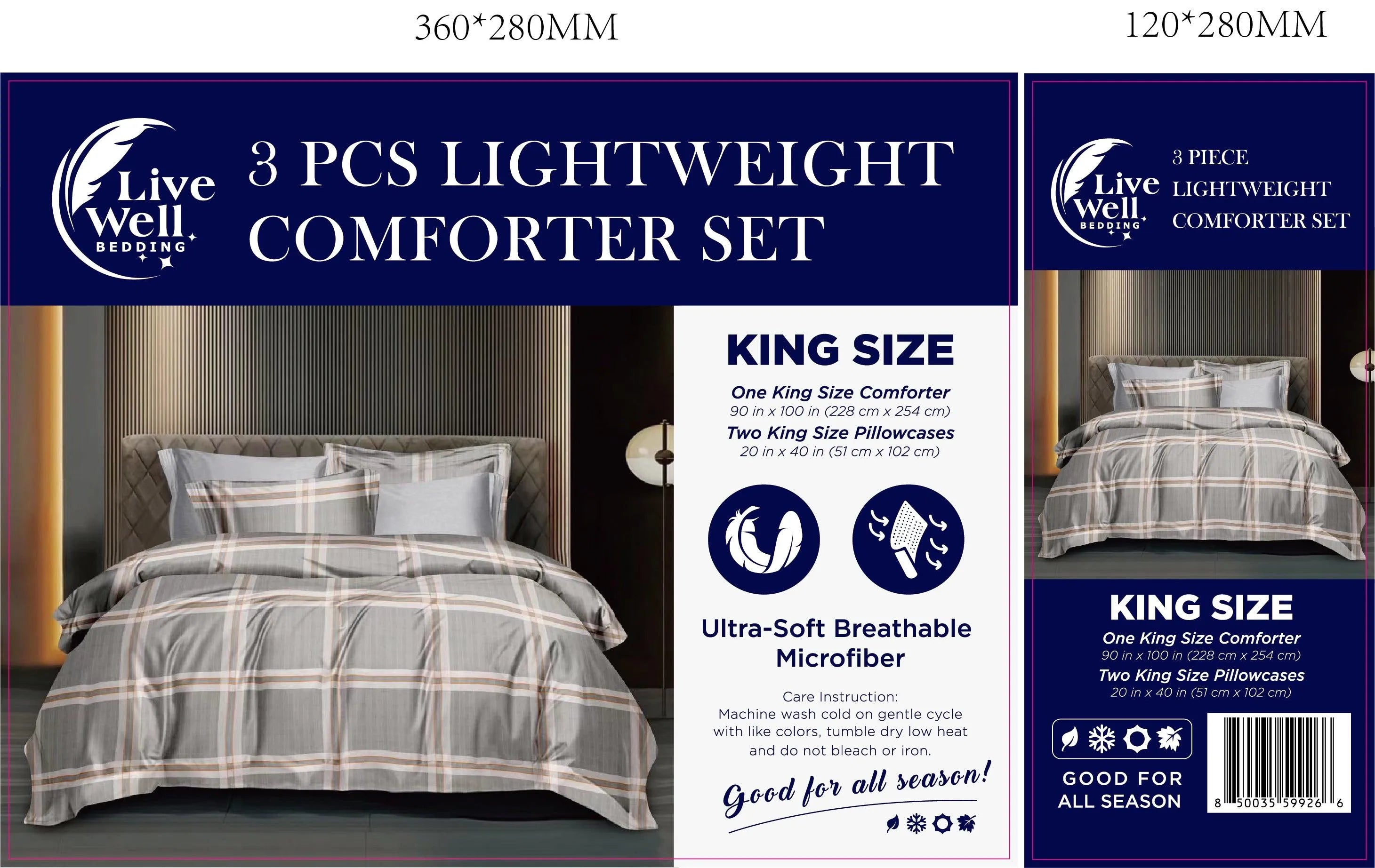 LiveWell Bedding 3 Piece Lightweight Comforter Set (6 Styles) - PremiumBrandGoods