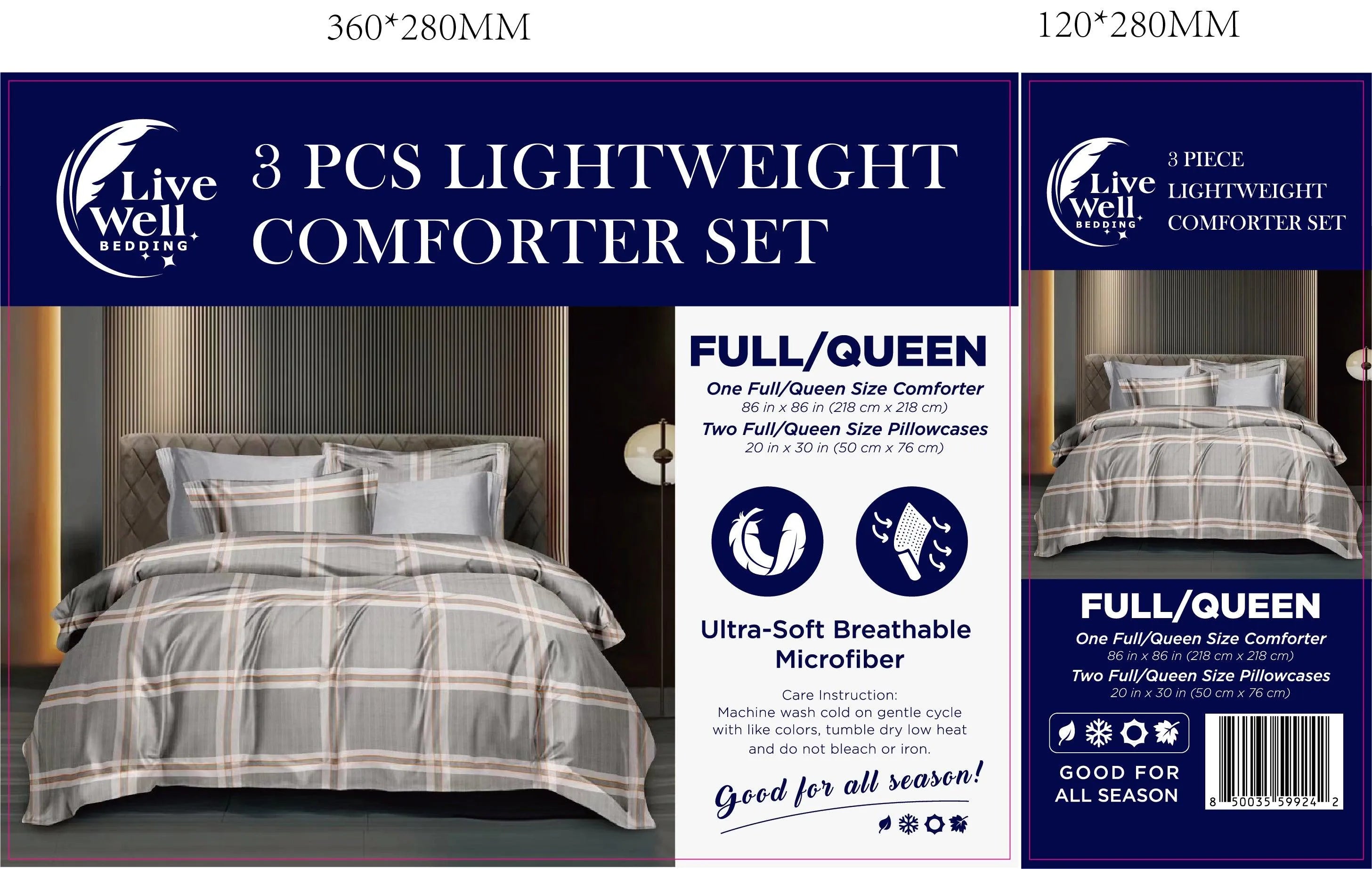 LiveWell Bedding 3 Piece Lightweight Comforter Set (6 Styles) - PremiumBrandGoods