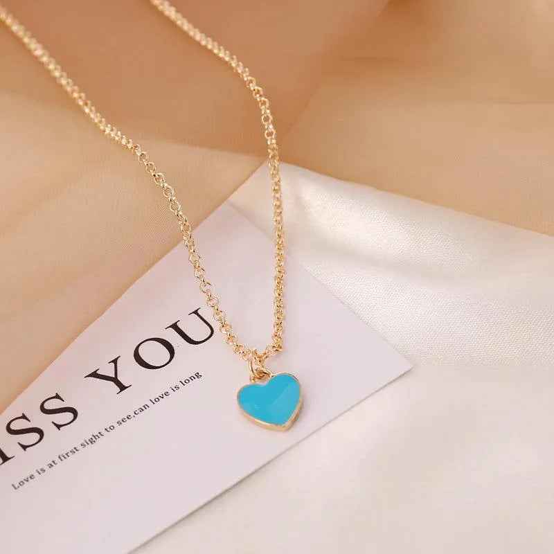 Love Heart Doublesided Dripping Oil Necklace 3 Piece Set