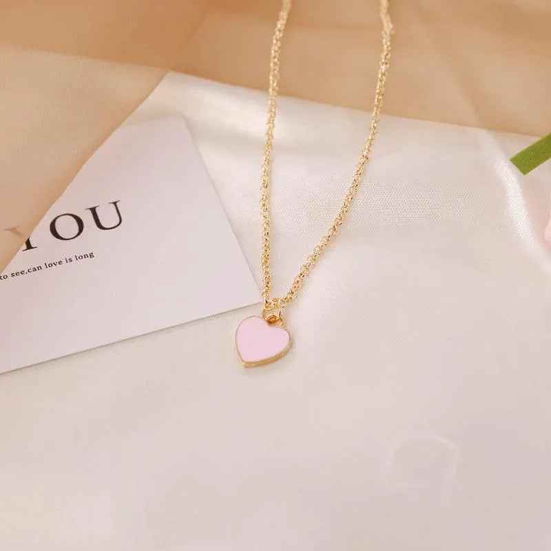 Love Heart Doublesided Dripping Oil Necklace 3 Piece Set