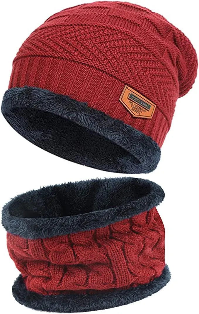 Mens Womens Winter Beanie Hat Scarf Set Warm Knit Hat Thick Fleece Lined Winter Cap Neck Warmer for Men Women - PremiumBrandGoods