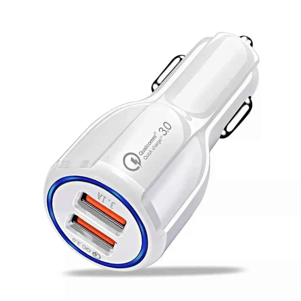 Fast QC 3.0 USB Car Charger Dual Port 12-24V Adapter Safety Tech