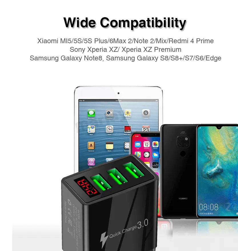 PBG 3 port LED Display Wall Charger and 3 in 1 Cable Bundle Blue - PremiumBrandGoods