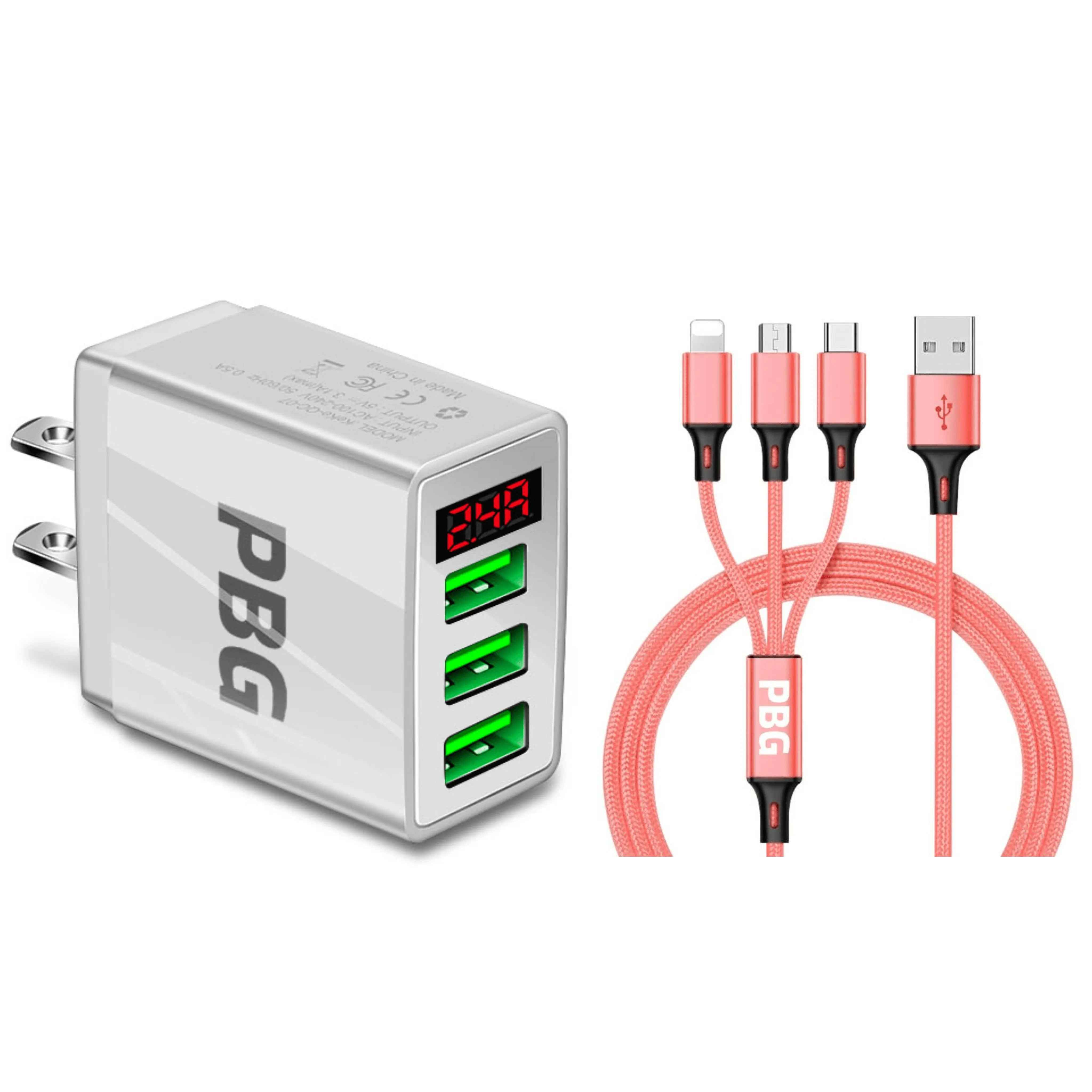 PBG 3-in-1 Fast Charging Cable with LED Display Wall Charger