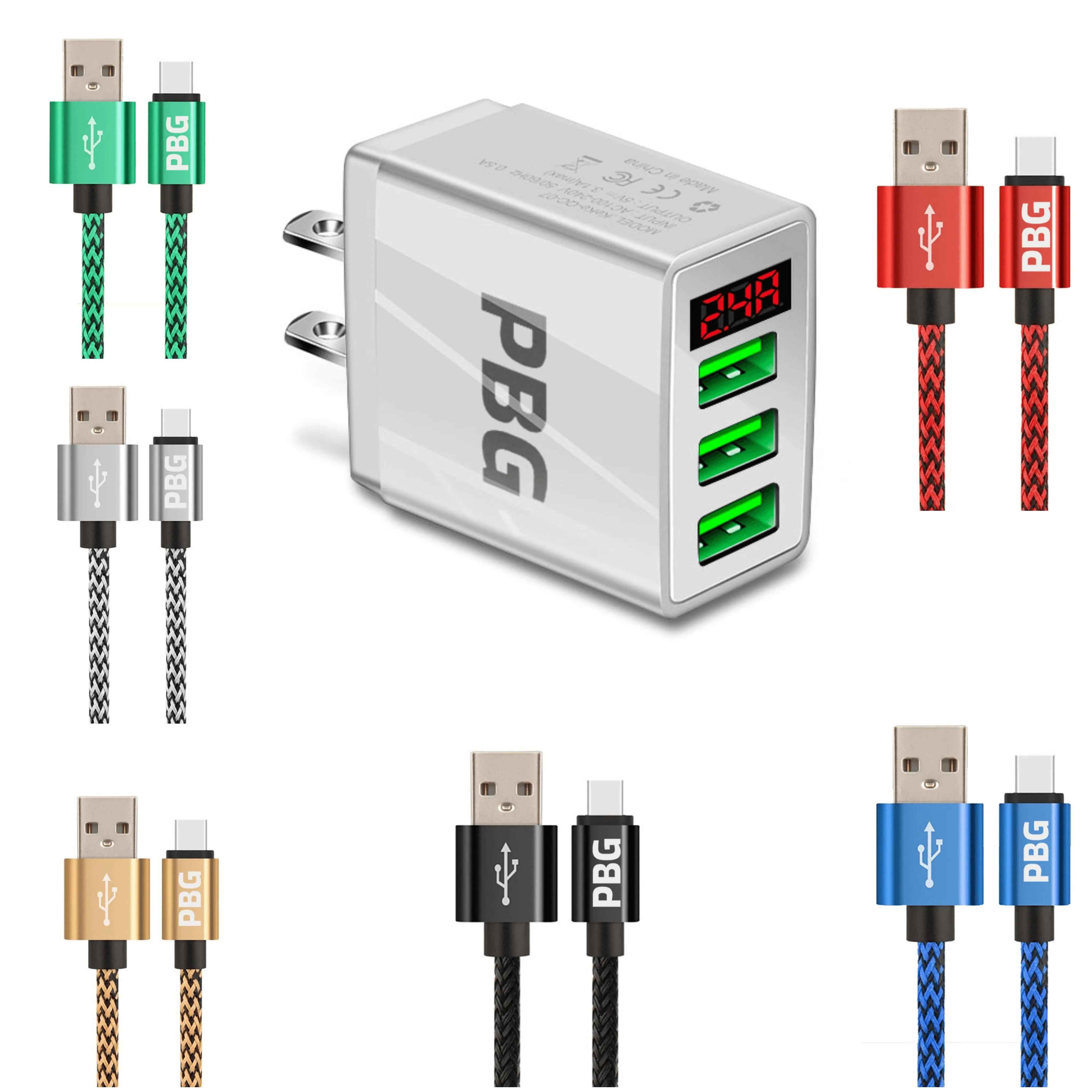 PBG 3 port LED Display Wall Charger and XL10FT Charger Compatible for Iphone Cable Bundle