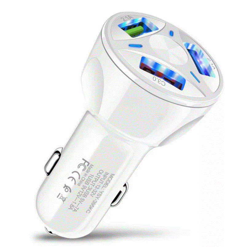 PBG 3 Port White USB Fast LED Car Charger and Charger Compatible for Iphone USB Cable Combo - PremiumBrandGoods