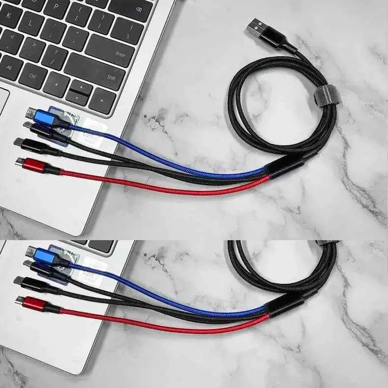 PBG 4-in-1 Charging Cable - 3A Nylon Braided, Multi-Device Compatibility