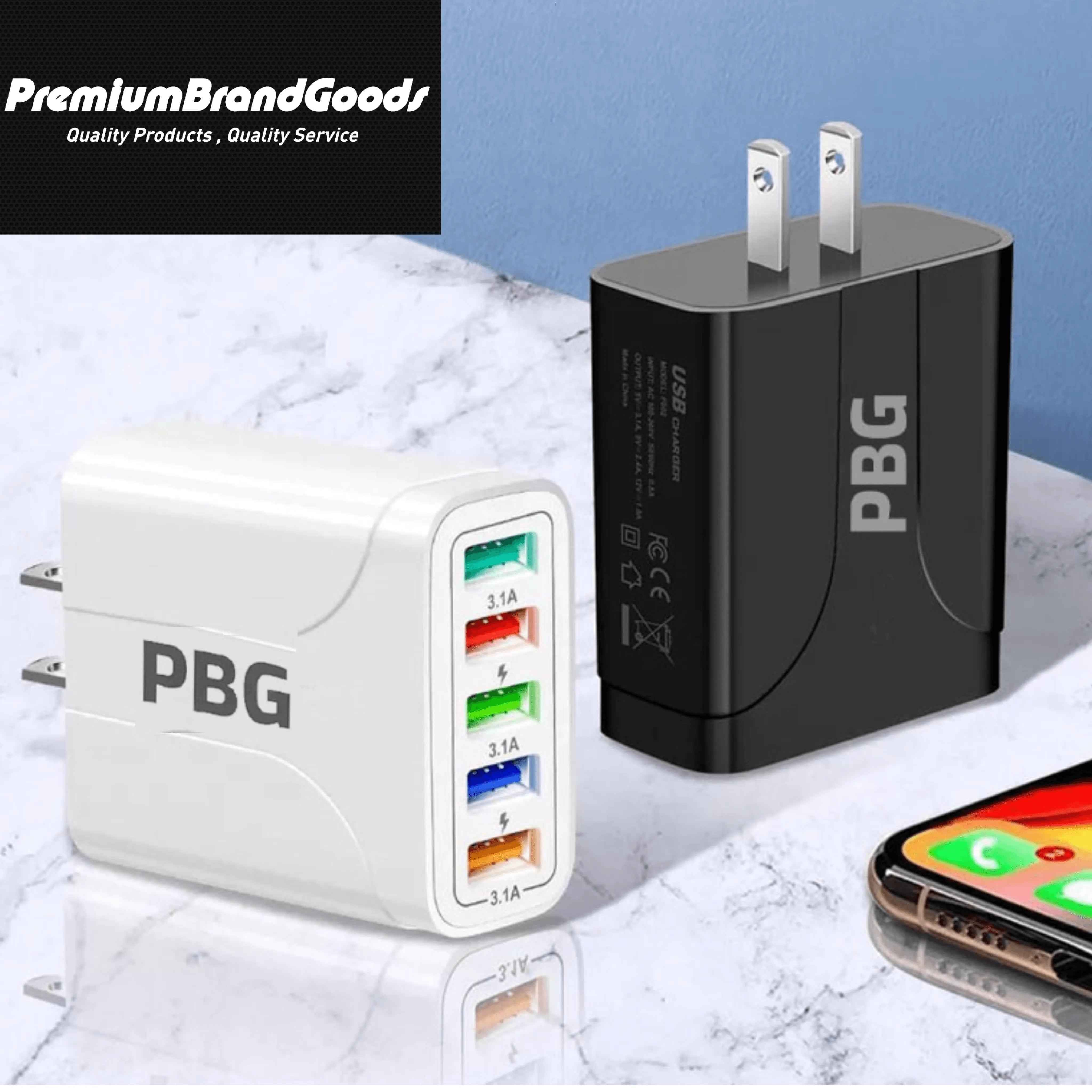 PBG 5-Port LED Wall Charger & 4 XL 10FT iPhone Charging Cables