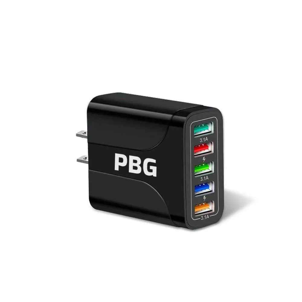 PBG 5-Port LED Wall Charger & 4 XL 10FT iPhone Charging Cables