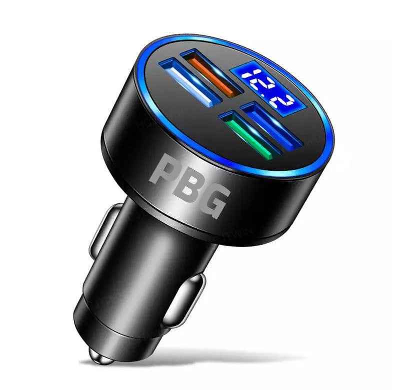 4-Port LED Car Charger with Voltage Display & 10FT iPhone Cable - Fast, Durable & Universal