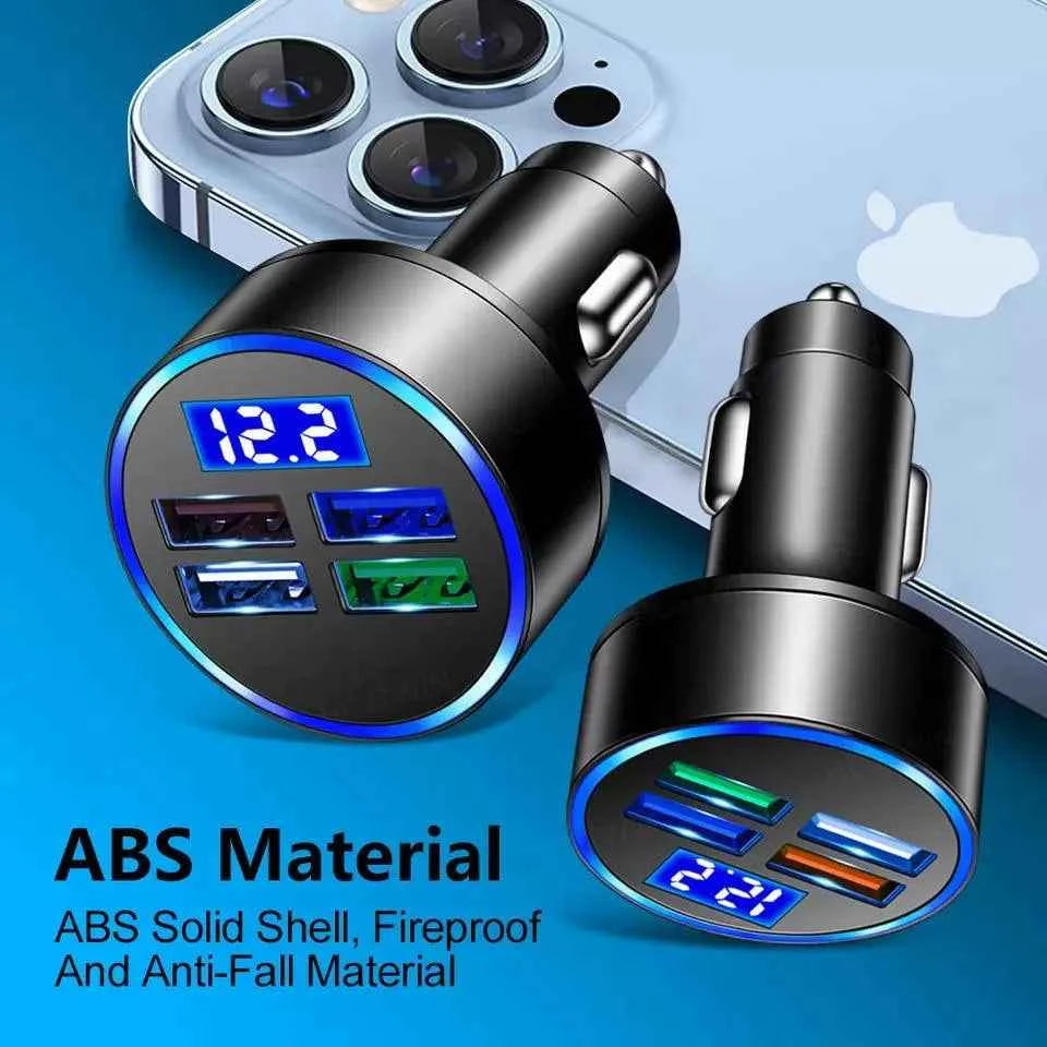 PBG 4-Port USB Car Charger with LED Voltage Display - Universal & Fast