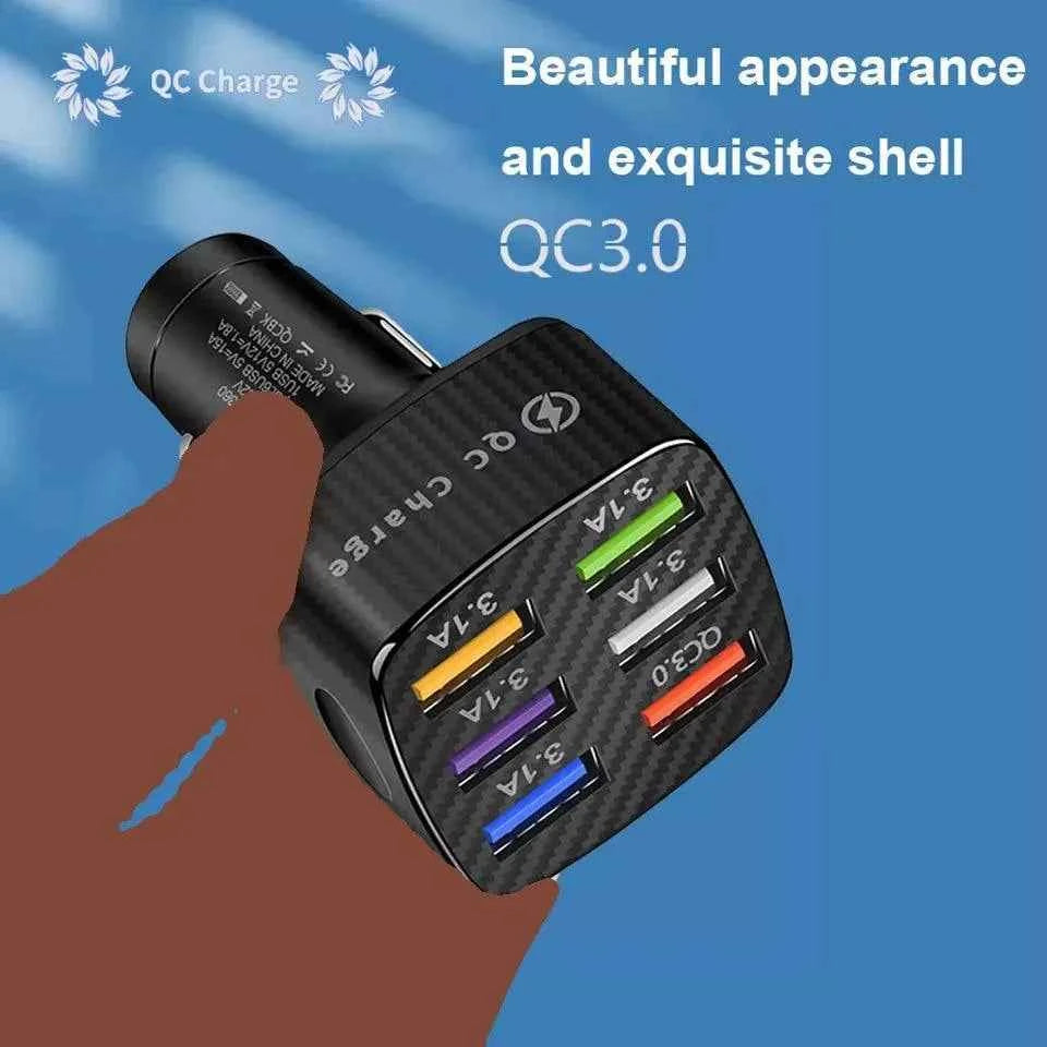 PBG LED 6 Port Car Charger and 4 in 1 Nylon Charging Cable Bundle