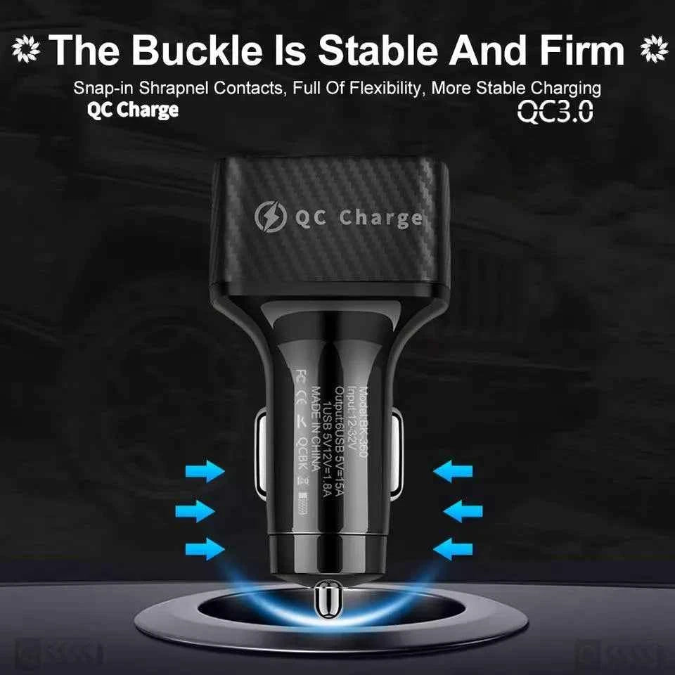 PBG LED 6 Port Car Charger and 4FT- 3 In 1 Cable Combo!