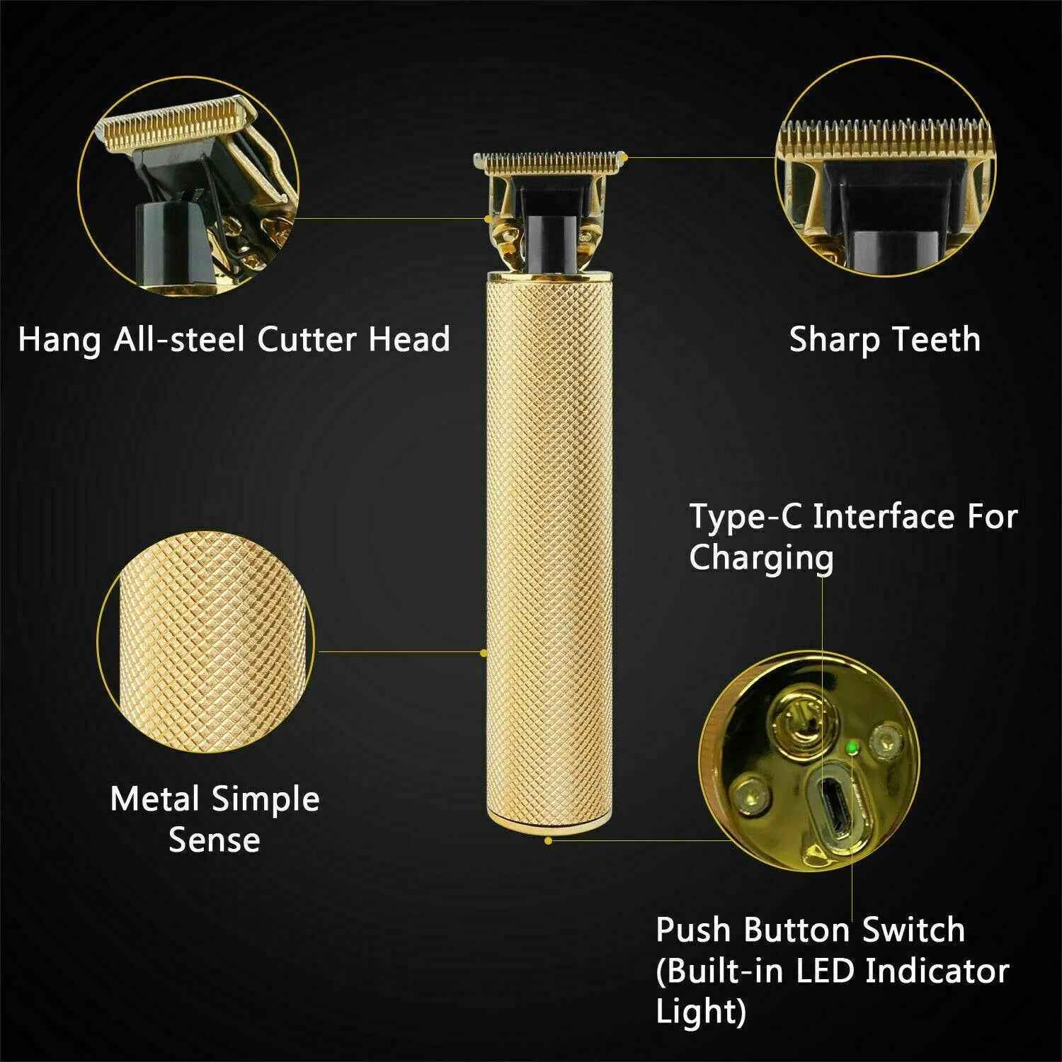Pro Hair Clippers Trimmer Shaving Machine Beard Cutting Cordless Barber Kit -Gold Color