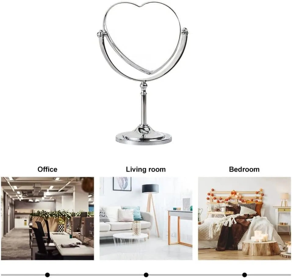 Rose Gold Double Sided Desktop Makeup Mirror Creative Heart Shaped Mirror Rotatable Mirror for Girls - PremiumBrandGoods