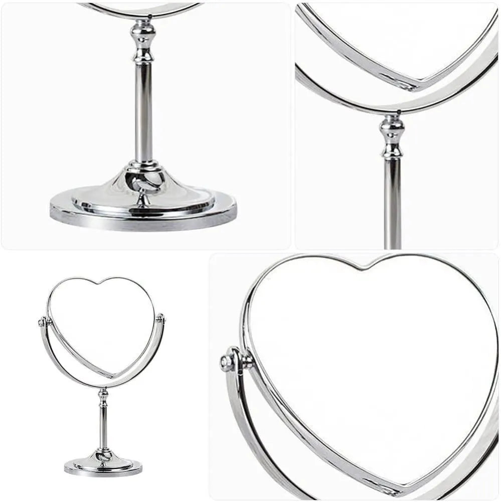 Rose Gold Double Sided Desktop Makeup Mirror Creative Heart Shaped Mirror Rotatable Mirror for Girls - PremiumBrandGoods