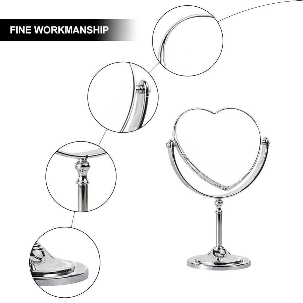 Rose Gold Double Sided Desktop Makeup Mirror Creative Heart Shaped Mirror Rotatable Mirror for Girls - PremiumBrandGoods